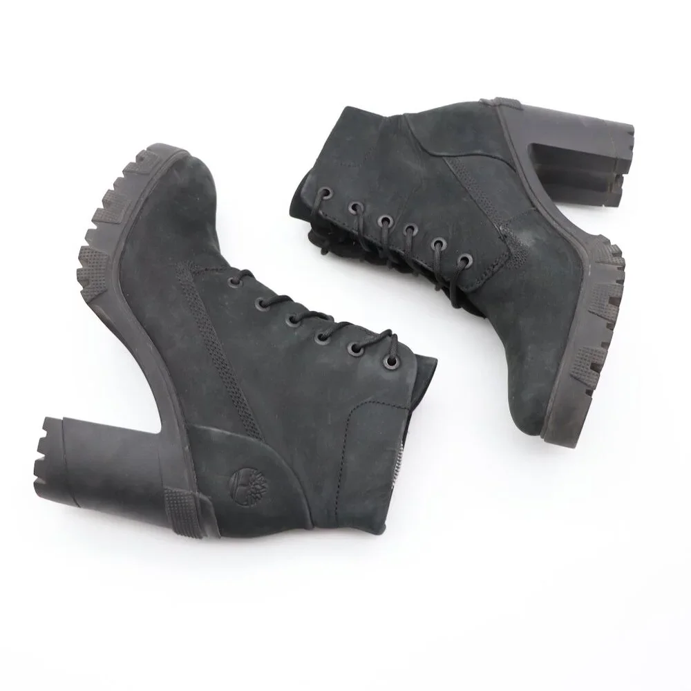 Timberland Lana Point 6 Inch Lace Up Black Nubuck Women's Size 8 Heeled Boots - Picture 7 of 11